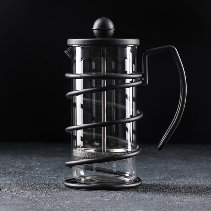 Чайник заварочный френч - пресс «Лофт», 350 мл, стекло, цвет чёрный - Фото 1