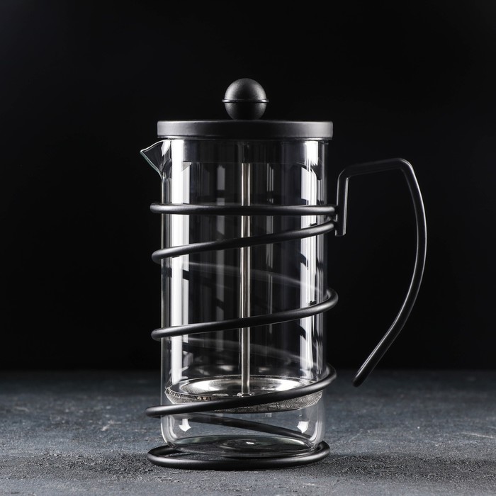 Чайник заварочный френч - пресс «Лофт», 600 мл, стекло, цвет чёрный - фото 1907378860