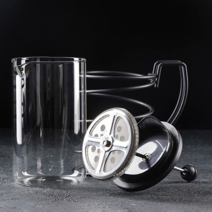 Чайник заварочный френч - пресс «Лофт», 800 мл, стекло, стекло, цвет чёрный - фото 1907378864