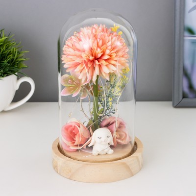 Фигурка светящаяся колба RISALUX «Пион малый», LED-ночник, от батареек 3хLR1130, розово-бежевый, 10×10×20 см