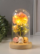 Фигурка светящаяся колба RISALUX «Пион малый», LED-ночник, от батареек 3хLR1130, розово-бежевый, 10×10×20 см - Фото 10