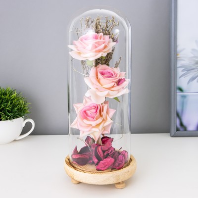 Фигурка светящаяся колба RISALUX «Три розы», LED-ночник, 3×AAA, 12×12×28.5 см