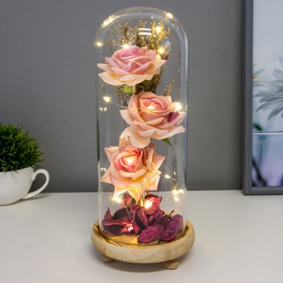 Фигурка световая колба RISALUX «Три розы», LED-ночник, 3×AAA, 12×12×28.5 см