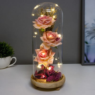 Фигурка световая колба RISALUX «Три розы», LED-ночник, 3×AAA, 12×12×28.5 см