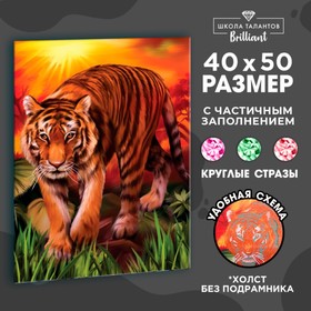 Алмазная мозаика с частичным заполнением «Тигр на закате» без рамы 40х50 см