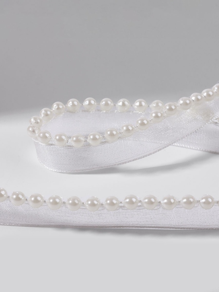 Лента декоративная с бусинами, 12 мм, 4.5±0.5 м, белая