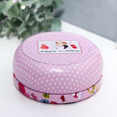 Шкатулка металл круглая "Молодожёны" 4,5х11х11 см