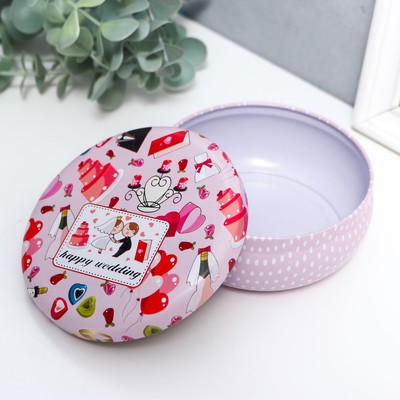 Шкатулка металл круглая "Молодожёны" 4,5х11х11 см