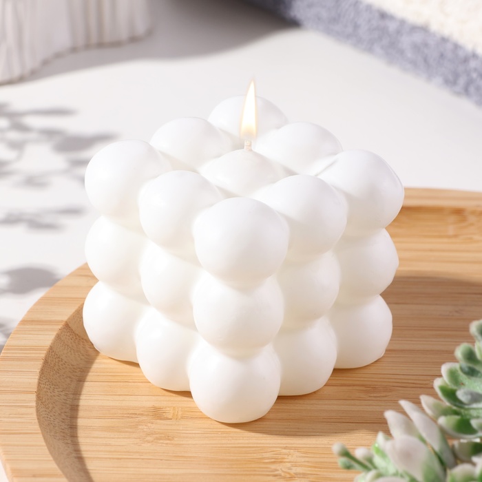 Свеча фигурная "Бабл куб", 6 см, белая - Фото 1