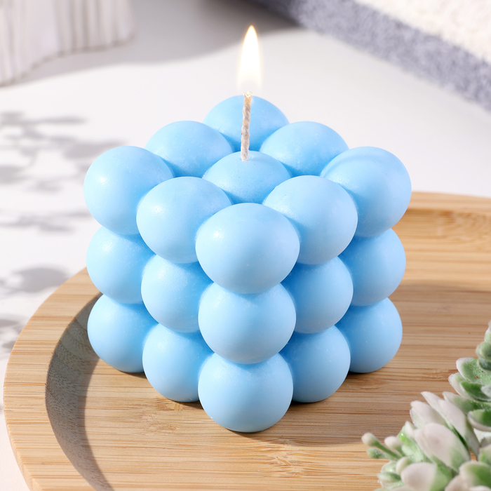 Свеча фигурная "Бабл куб", 6 см, голубая - Фото 1