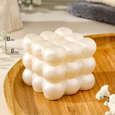 Свеча фигурная лакированная "Бабл куб", 6 см, жемчужная