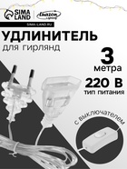 Удлинитель для комнатных гирлянд с выключателем, 3 м, прозрачная нить, УМС-вилка - Фото 1