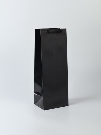 Пакет подарочный под бутылку, упаковка, «Чёрный», 13×36×10 см