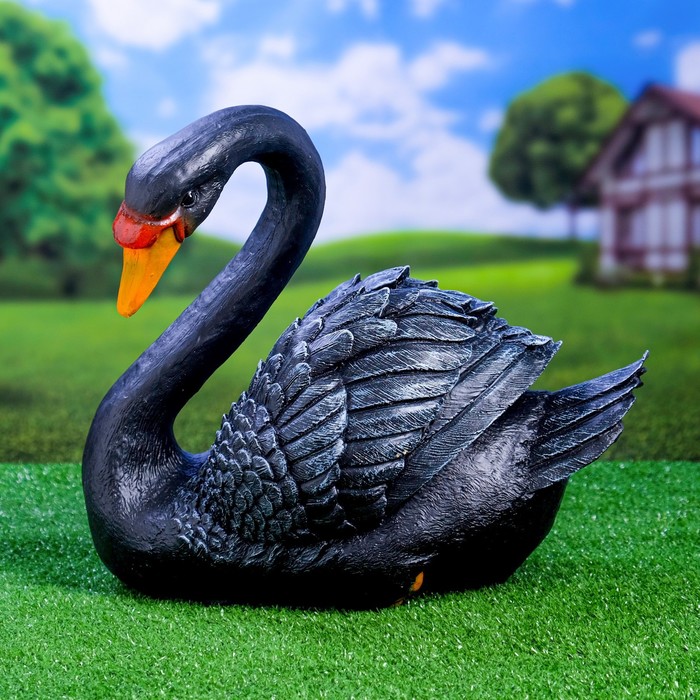 Садовая фигура "Лебедь" черный, 34х25х40см - Фото 1