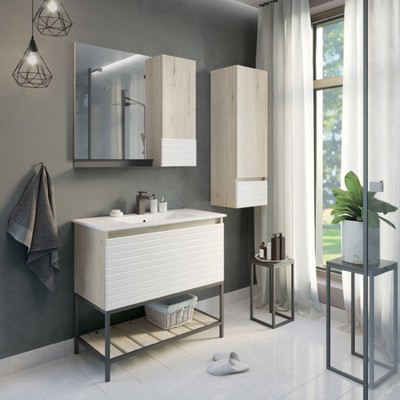 Зеркало шкаф для ванной комнаты Comforty «Страсбург 90», 900×800 мм, цвет дуб дымчатый