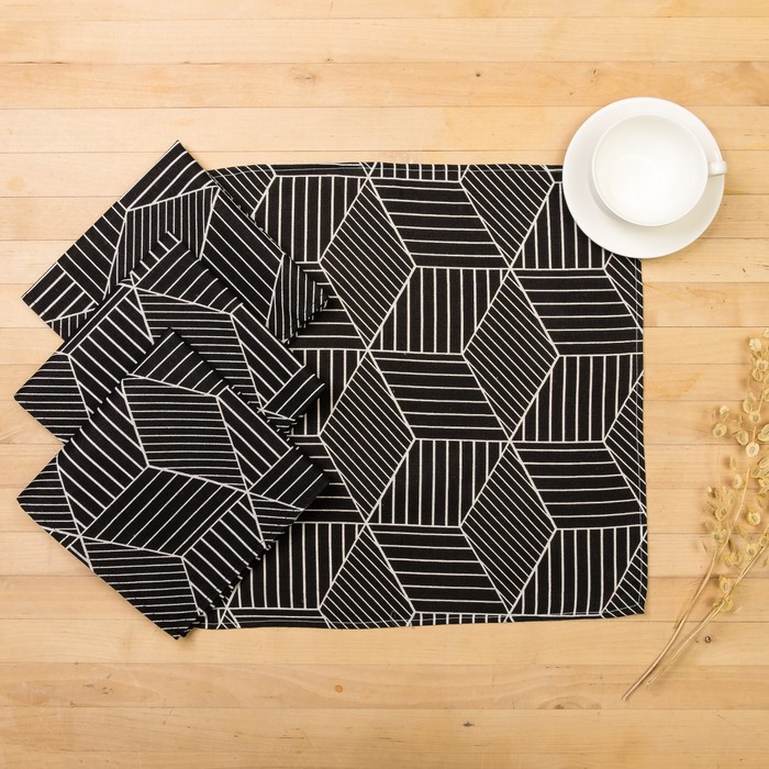 Набор декоративных салфеток «Доляна. Тренд», 40×40 см, 4 шт., чёрный, 100% п/э - Фото 1