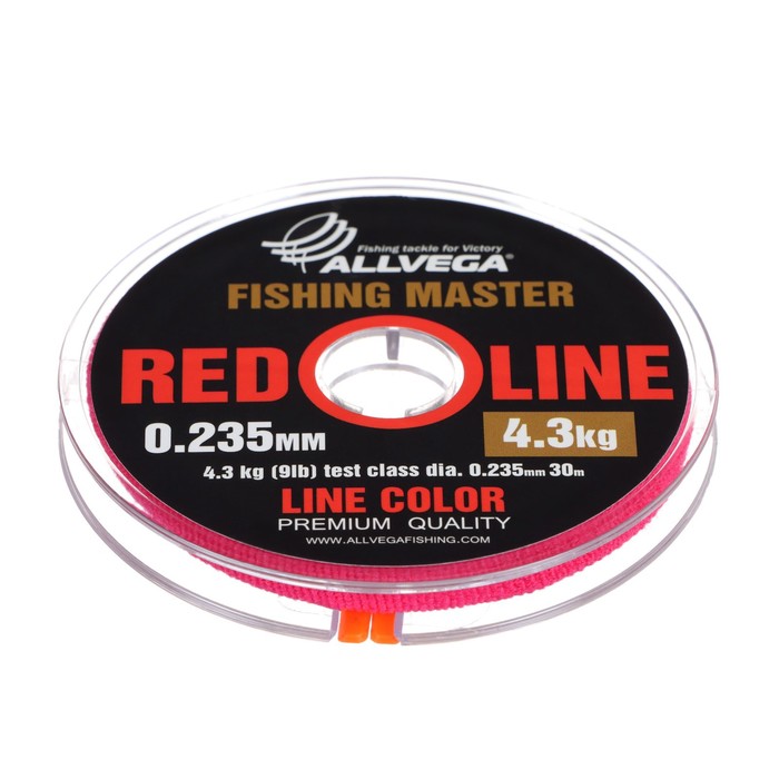 Леска монофильная ALLVEGA Fishing Master, диаметр 0.235 мм, тест 4.3 кг, 30 м, рубиновая - Фото 1