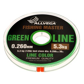 Леска монофильная ALLVEGA Fishing Master, диаметр 0.260  мм, тест 5.3 кг, 30 м, зеленая 7727050