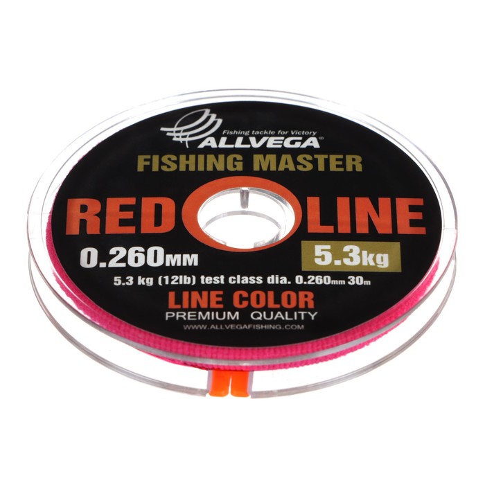 Леска монофильная ALLVEGA Fishing Master, диаметр 0.260  мм, тест 5.3 кг, 30 м, рубиновая - Фото 1