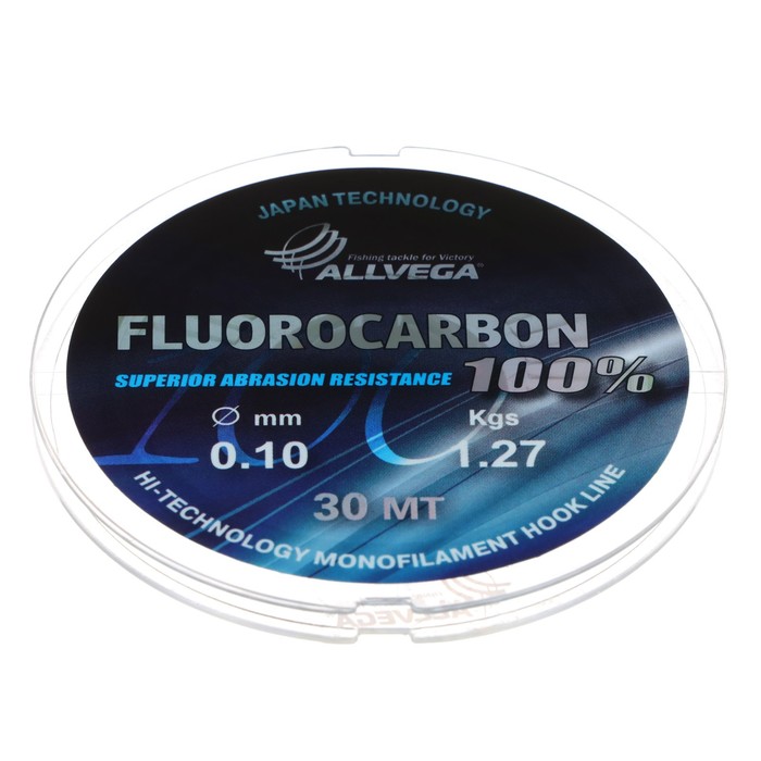 Леска монофильная ALLVEGA FX Fluorocarbon 100%, диаметр 0.10 мм, тест 1.27 кг, 30 м, прозрачная - Фото 1