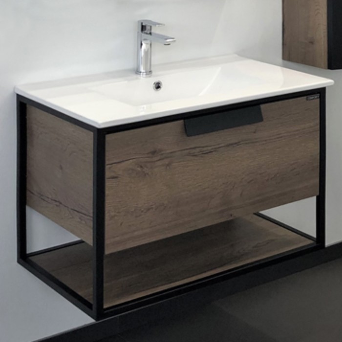 Тумба-умывальник COMFORTY «Бонн-75» цвет дуб темный, с раковиной COMFORTY 75E