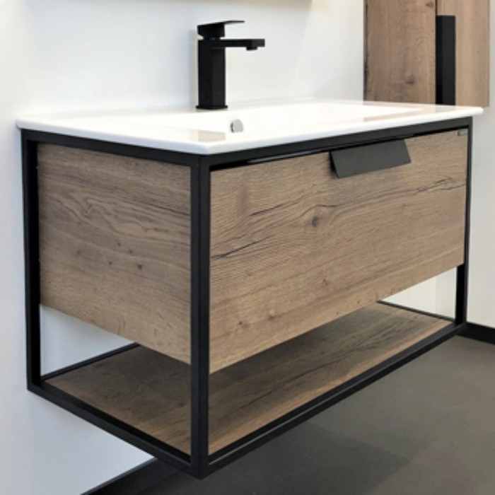 Тумба-умывальник COMFORTY «Бонн-90» цвет дуб темный, с раковиной Quadro 90