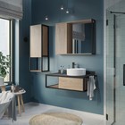 Тумба-умывальник COMFORTY «Лиссабон-95» дуб тёмный, с левой чёрной столешницей, c раковиной - Фото 2