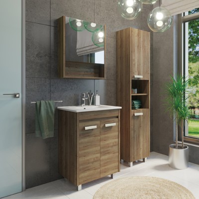 Тумба – умывальник COMFORTY «Марио – 60», с раковиной Quadro 60, цвет дуб тёмный