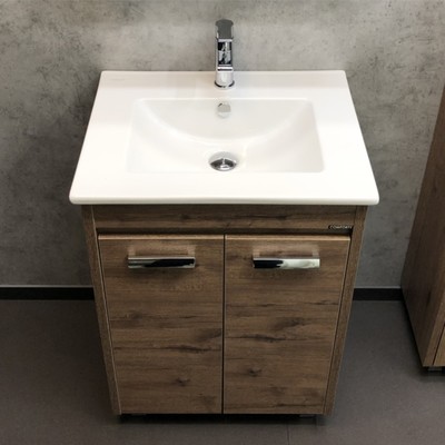 Тумба – умывальник COMFORTY «Марио – 60», с раковиной Quadro 60, цвет дуб тёмный
