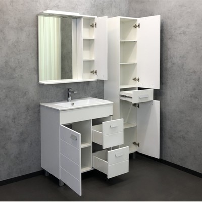Тумба – умывальник Comforty «Модена М – 75», с раковиной Quadro 75, цвет белый матовый