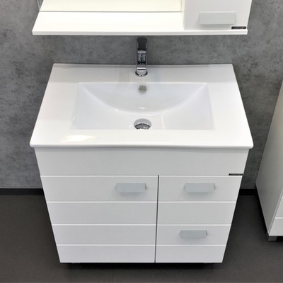 Тумба – умывальник Comforty «Модена М – 75», с раковиной Quadro 75, цвет белый матовый