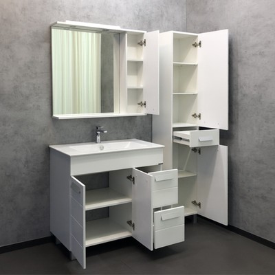 Тумба – умывальник Comforty «Модена М – 90», с раковиной Quadro 90, цвет белый матовый