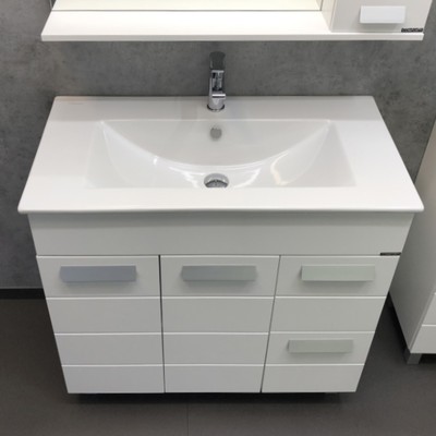 Тумба – умывальник Comforty «Модена М – 90», с раковиной Quadro 90, цвет белый матовый