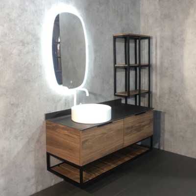 Тумба-умывальник COMFORTY «Порто-120-1» дуб тёмно-коричневый с черн. столешницей c рак. 9110   77298