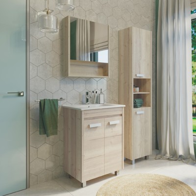 Шкаф – колонна для ванной комнаты Comforty «Марио – 40», 404×300×1902 мм, цвет дуб дымчатый