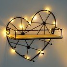Вешалка настенная с полкой "Сердце", с подсветкой, 5 крючков, черная - фото 91454