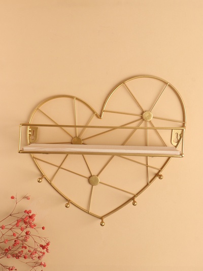 Вешалка настенная с полкой «Сердце», крючки декоративные, с подсветкой, 5 крючков, золото
