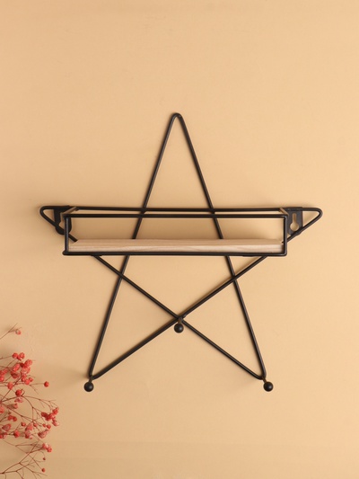 Вешалка настенная с полкой «Звезда», крючки декоративные, с подсветкой, 3 крючка, чёрная