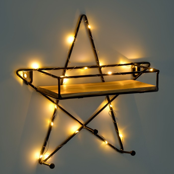 Вешалка настенная с полкой "Звезда", с подсветкой, 3 крючка, черная - фото 1901535818