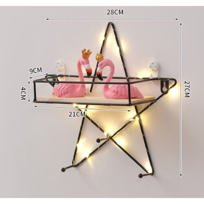 Вешалка настенная с полкой "Звезда", с подсветкой, 3 крючка, черная - фото 1901535821