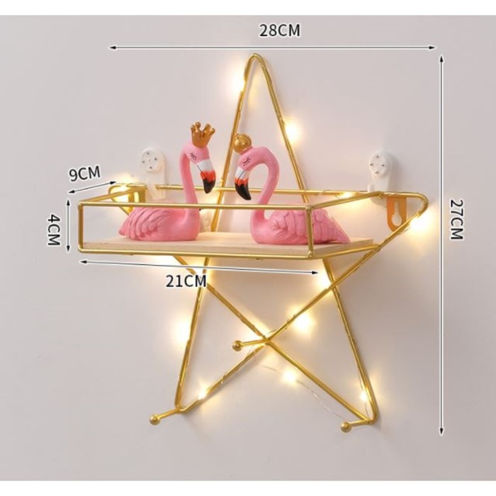 Вешалка настенная с полкой "Звезда", с подсветкой, 3 крючка, 28 х 28 см, золото - фото 1901535826