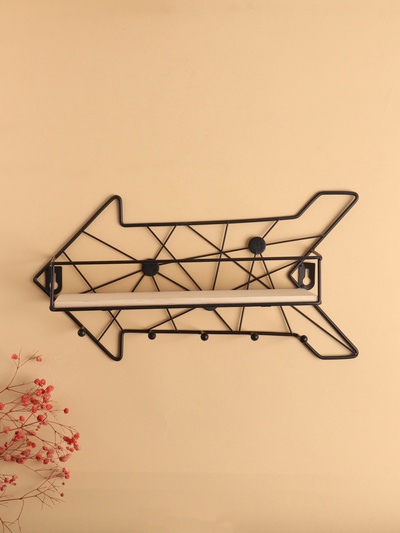 Вешалка настенная с полкой 26×9 см «Стрелка», крючки декоративные, с подсветкой, 5 крючков, чёрная