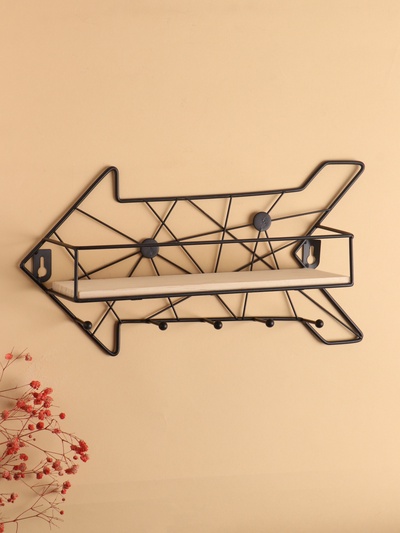 Вешалка настенная с полкой "Стрелка", с подсветкой, 5 крючков, черная