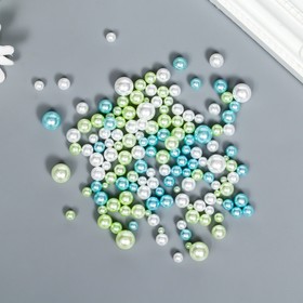Декор для творчества пластик "Шарики. Зелёно-голубые. Ассорти" d=3-8 мм, набор 10 гр