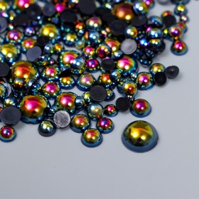 Декор для творчества пластик "Половинки бусин. Чёрный бензин" d=3-10 мм, набор 10 гр