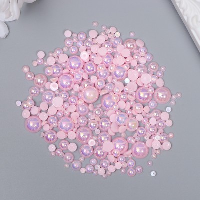 Декор для творчества пластик "Половинки бусин. Нежно-розовый перламутр" d=3-10мм, набор 10гр