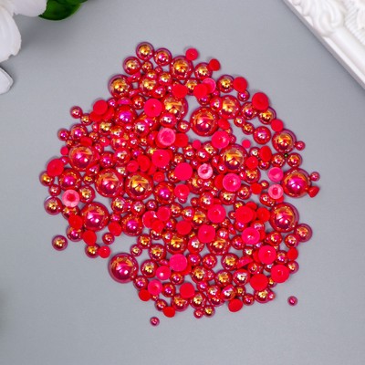 Декор для творчества пластик «Половинки бусин. Малиновый перламутр», d=3-10 мм, набор 10 г