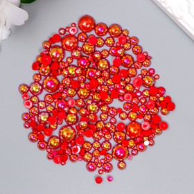 Декор для творчества пластик "Половинки бусин. Красный перламутр" d=3-10 мм, набор 10 гр