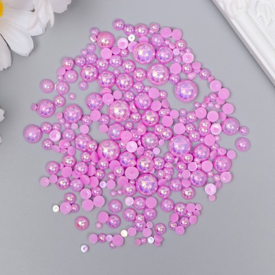 Декор для творчества пластик "Половинки бусин. Сиреневый перламутр" d=3-10 мм, набор 10 гр