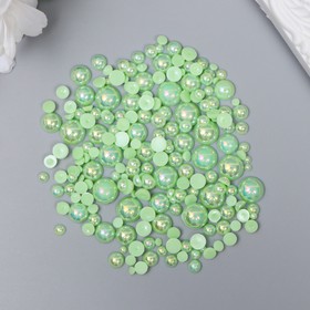 Декор для творчества пластик "Половинки бусин. Светло-зелёный перламутр" d=3-10мм, н-р 10 гр   74596